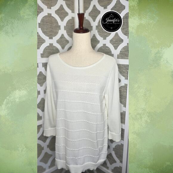 Croft and Barrow White Scoop Neck 3/4 Sleeve Sweater Size Large - Picture 1 of 10